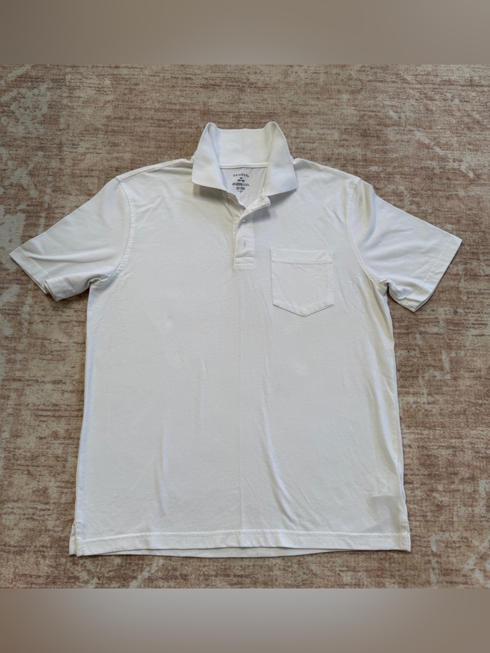 George Men's White Short Sleeve Polo Shirt With Pocket Size M Fits Like L NWOT